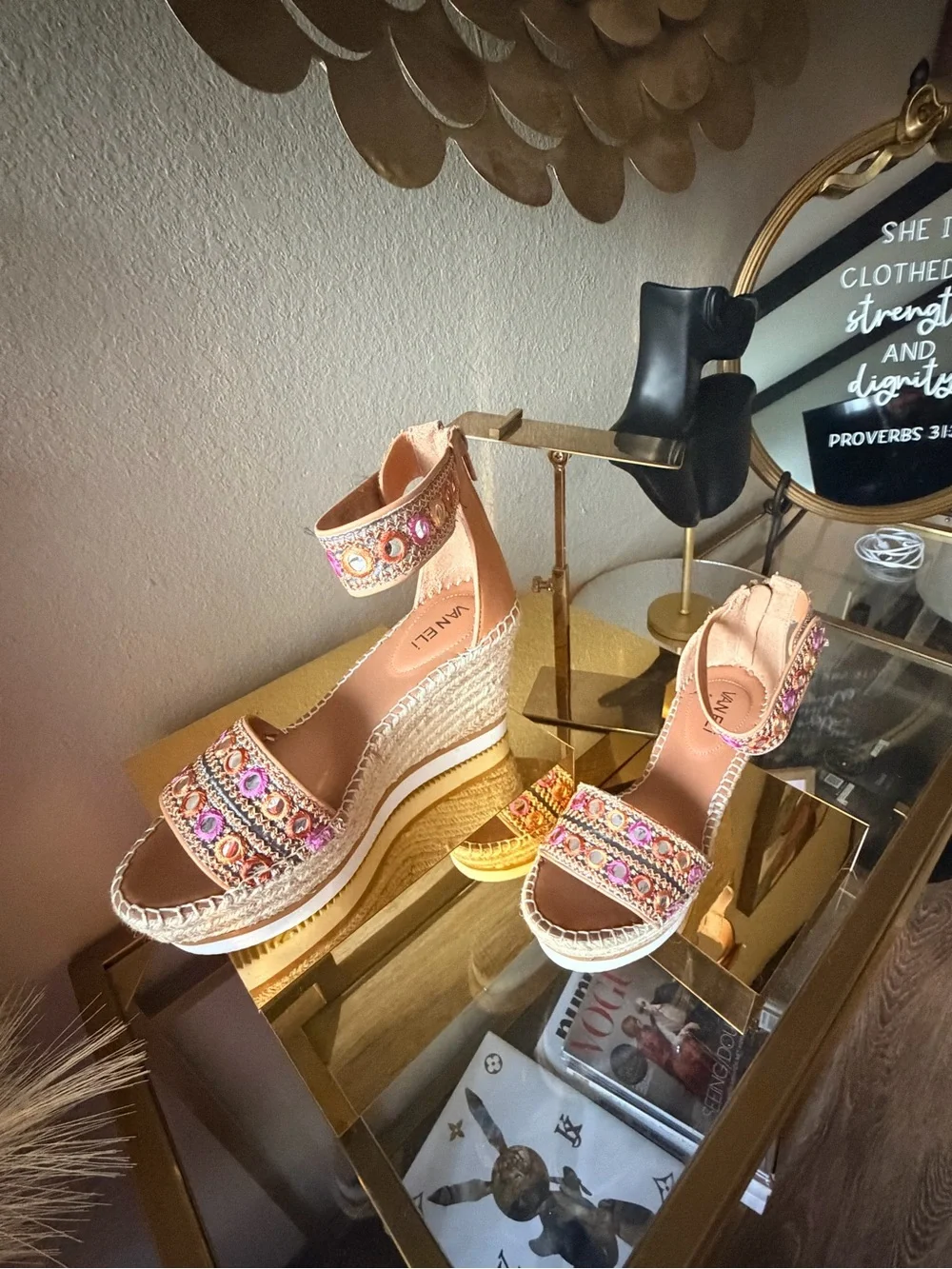 Van Eli Embellished Espadrille Wedge Sandals Ankle Strap Size 6.5M